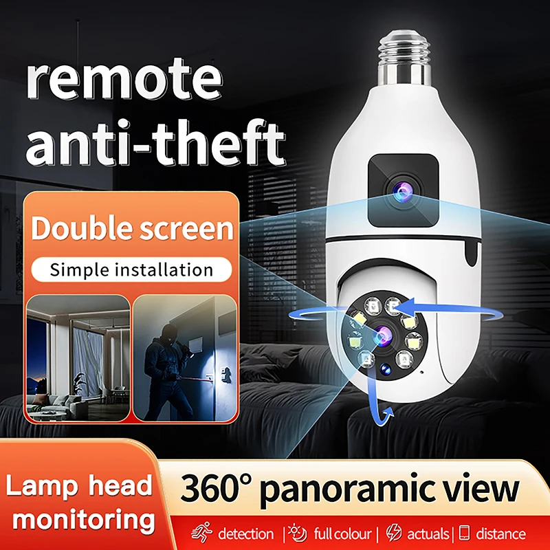 E27 Wifi Dual Lens Camera 1080P 5MP 4K PTZ Surveillance Camera CCTV Outdoor IP Cam Security Smart Home AI Tracking