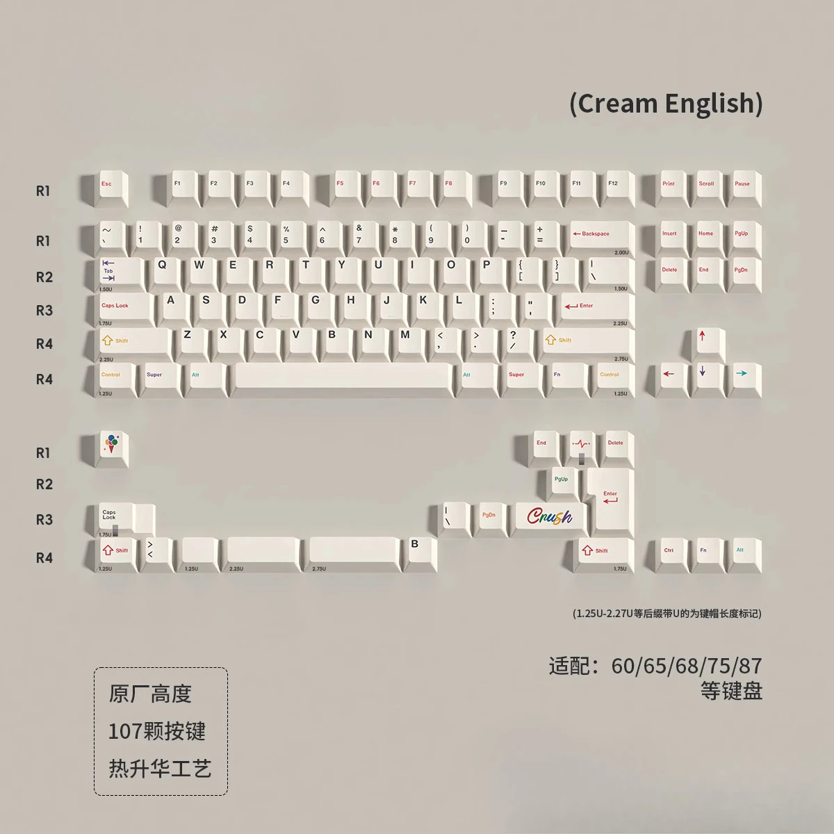 Milk White Crush Keycap PBT Sublimation WOB Customized Keyboard Original 1.7mm