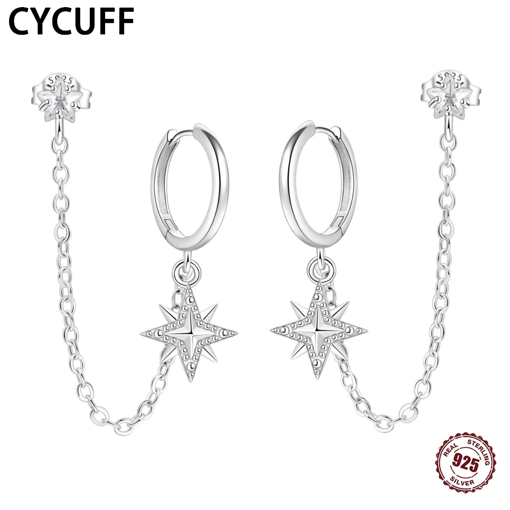 

CYCUFF 925 Silver tassel star zirconium Hoop Earrings for Women Retro eight-pointed star Earrings Fashion Party Jewelry Gifts
