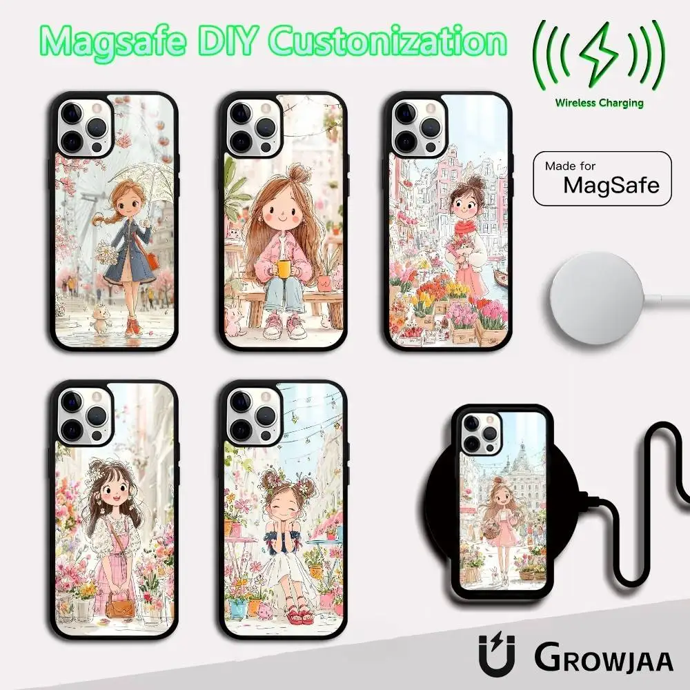 

Cute Pink Girlish Heart Kawaii Phone Case For IPhone 16 15 14 13 12 11 Pro Max Plus Mini Magsafe Mirror Wireless Magnetic Funda