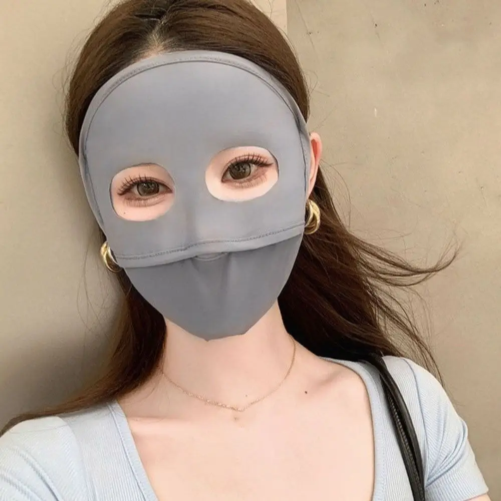 Thin Full Face Ice Silk Mask Solid Color UV Protection Face Cover Face Scarves Sunscreen Veil Sunscreen Mask Riding