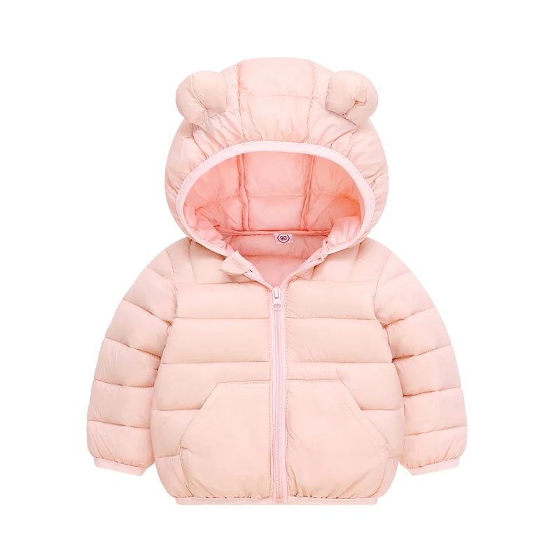 2024 Kid\'s Solid Color Jacket Boys Hooded Zipper Down Cotton Coat Autumn Winter New Girls Thickened Casual Cute Outerwear 2-6Y