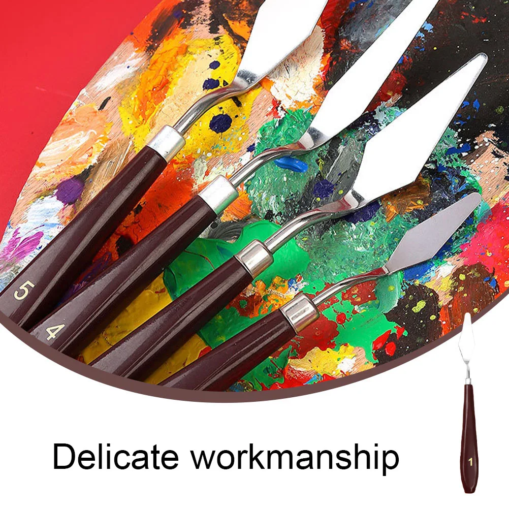 

5 pcs Oil Painting Knife Plastic Handle Stainless Steel Blades Color Mixing Tools Palette Scrapers Art Supplies Kit Paint