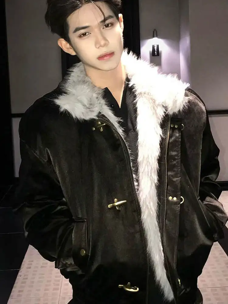 

Американская зимняя теплая куртка-пуховик из хлопка с воротником-стойкой, модная, с принтом орла, из искусственной кожи