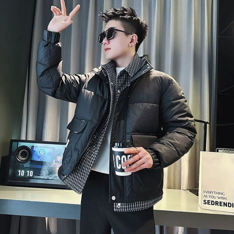 Luxury Fake Two Pieces Down Cotton Jacket Men Winter Cargo Parka Coat Warm Cotton Jacket Business Casual Windproof Outerwear New