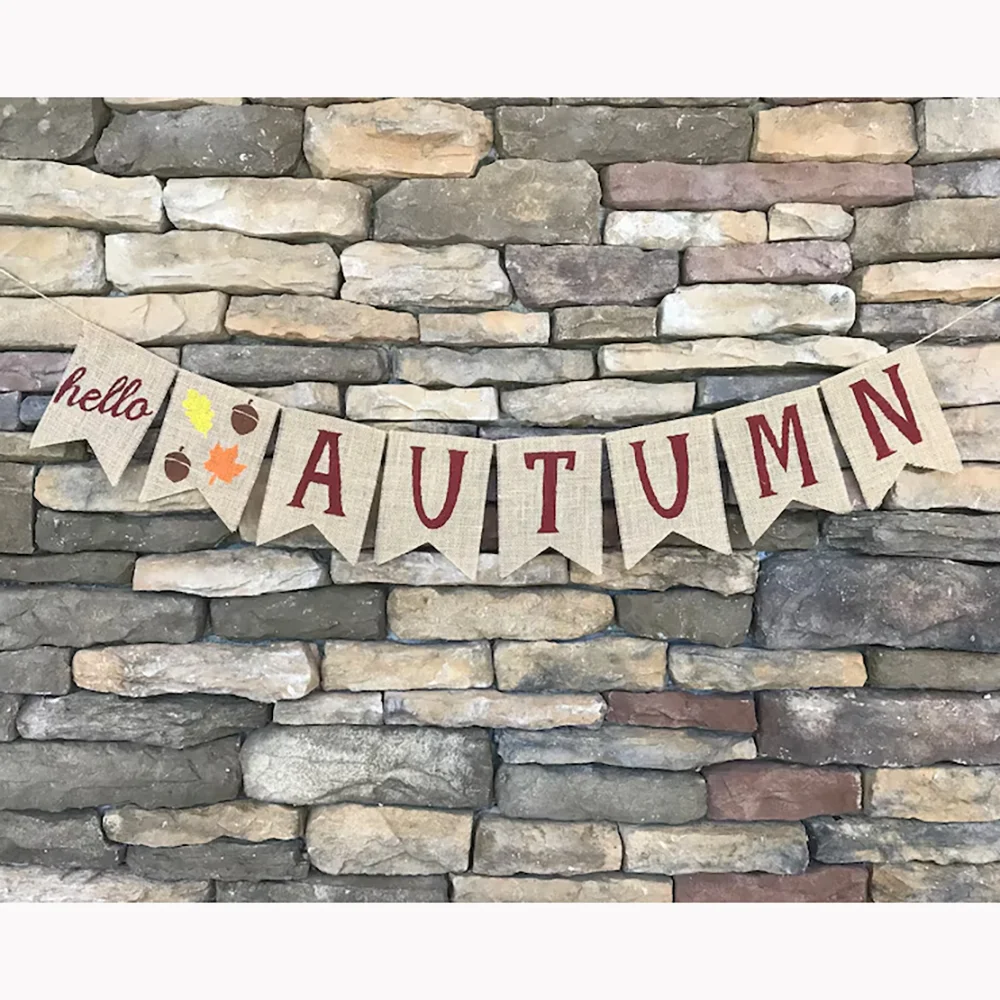 

Hello Autumn Burlap Banner Fall Home Accessories Entryway Fireplace Pendant Housewarming Gift Birthday Decorate Photography Prop