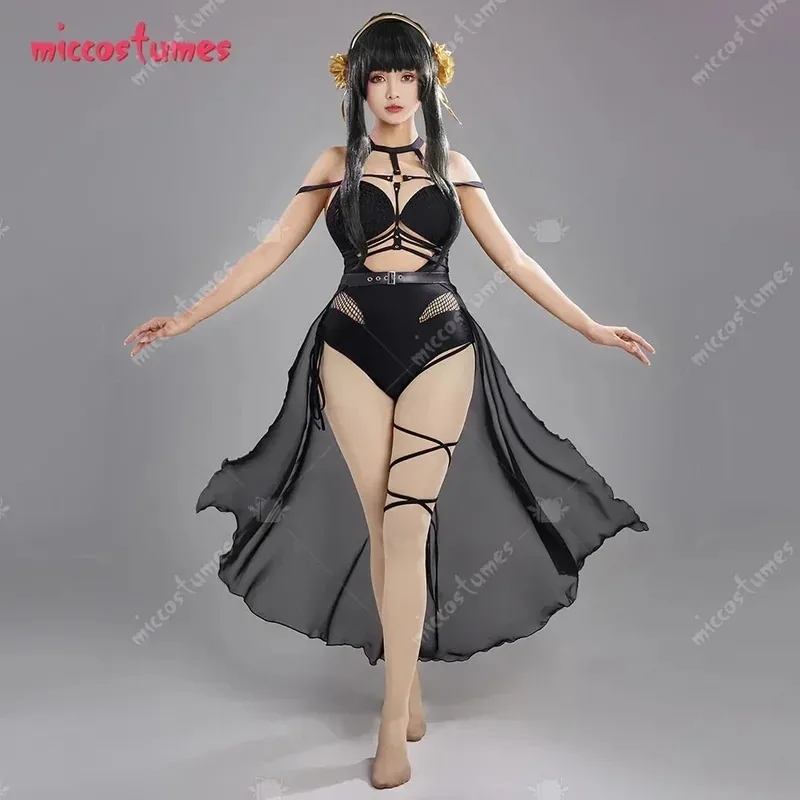 

haikyuu Women Anime Derivative Swimsuit with Wrap Skirt and Headband Mesh Bathing Suit Halter Swimwear
