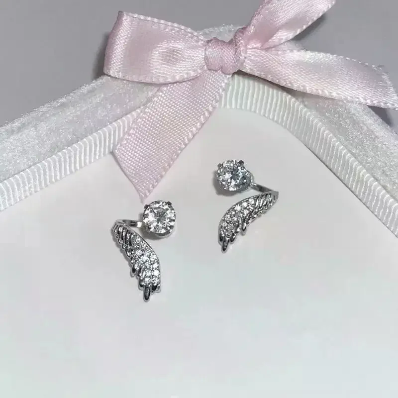 Women’s Fashion Zircon Wing Earrings Silver Ear Nail Jewelry