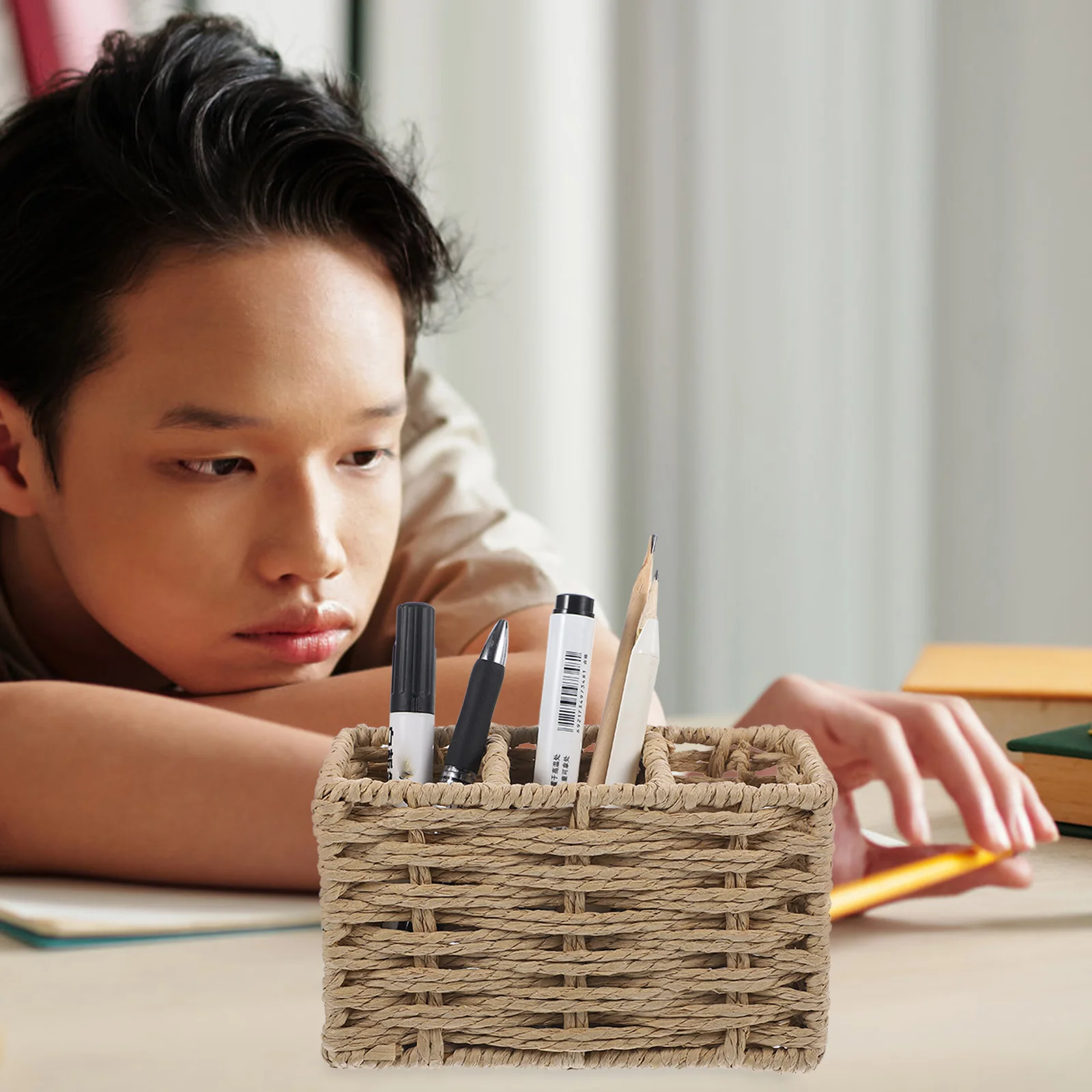 

Paper String Basket Kitchen ganizer 3 Compartments Silverware Holder Spatulas Spoons Whisks Ladles Tongs Chopsticks Pen