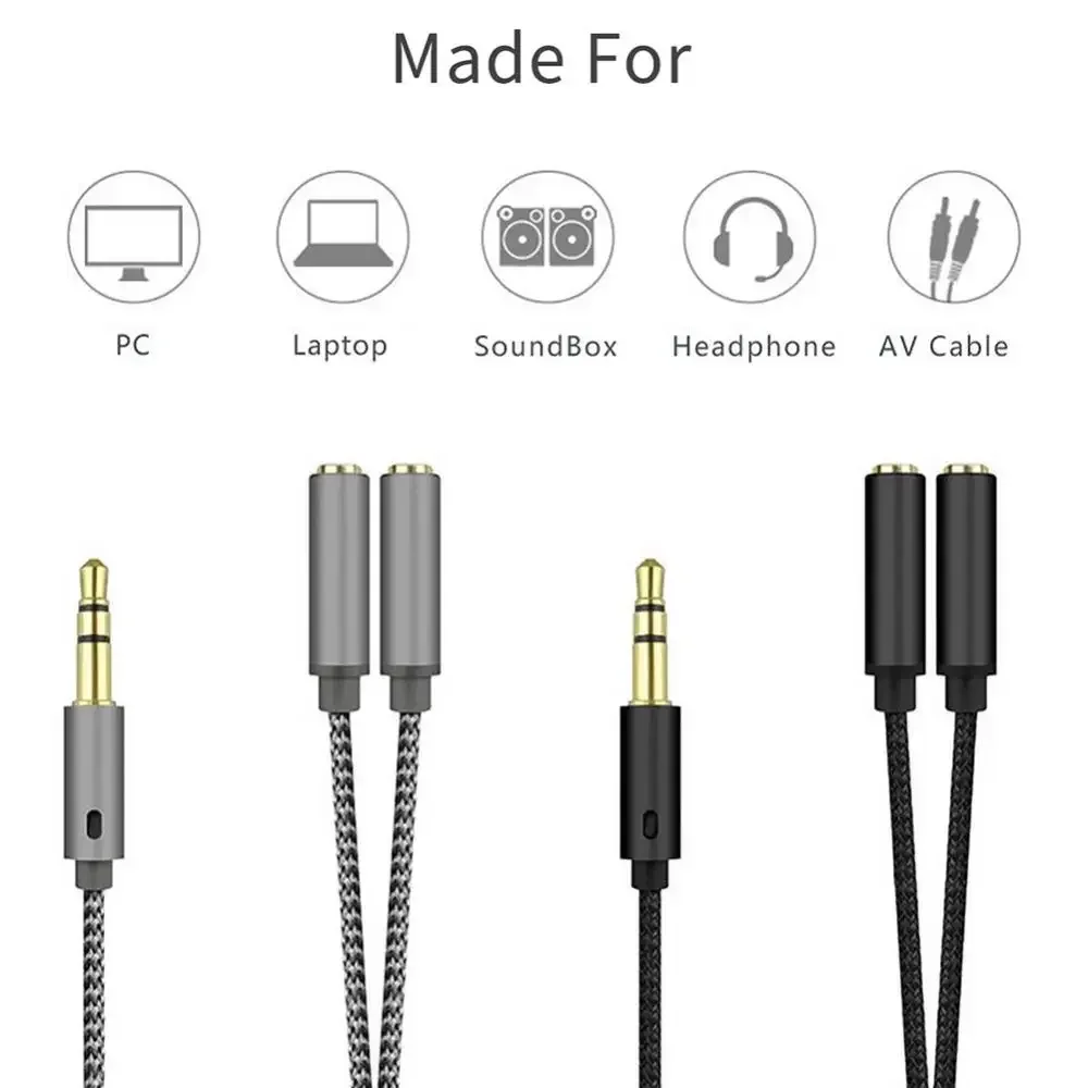 Headset Adapter Headphone Mic and Speaker Y Splitter Cable 3.5mm  Audio Male to 2 Female For Earphone Extense Mobile Audio image 2