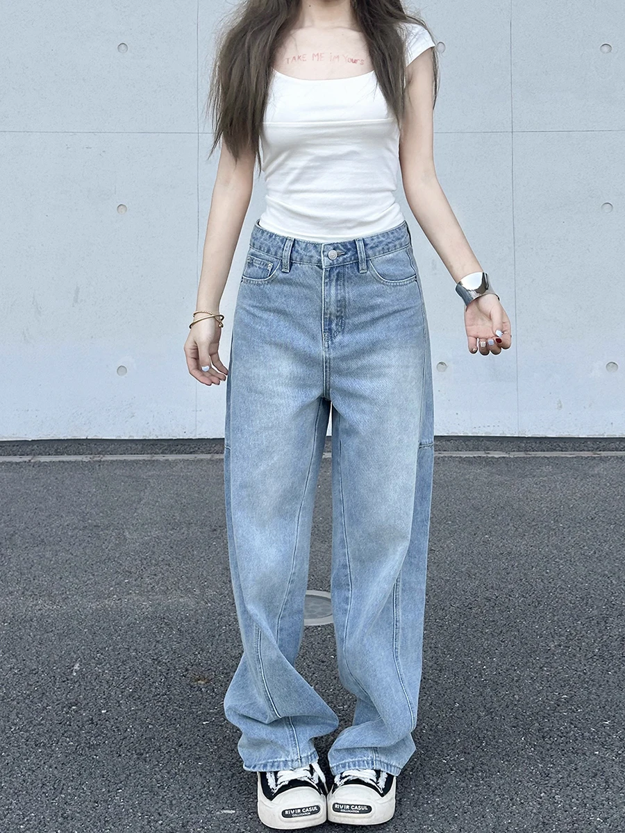 

High Waist Wide Leg Loose Fit Women's Jeans Waed Knife Tapered Slimming Long Pants Casual Sle Zipper Closure
