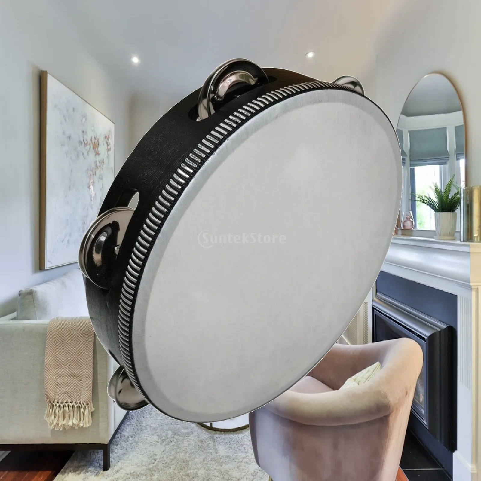 Classic Round Tambourine with Wooden Frame and Metal Discs for Folk Music Ensemble Dance Accompaniment