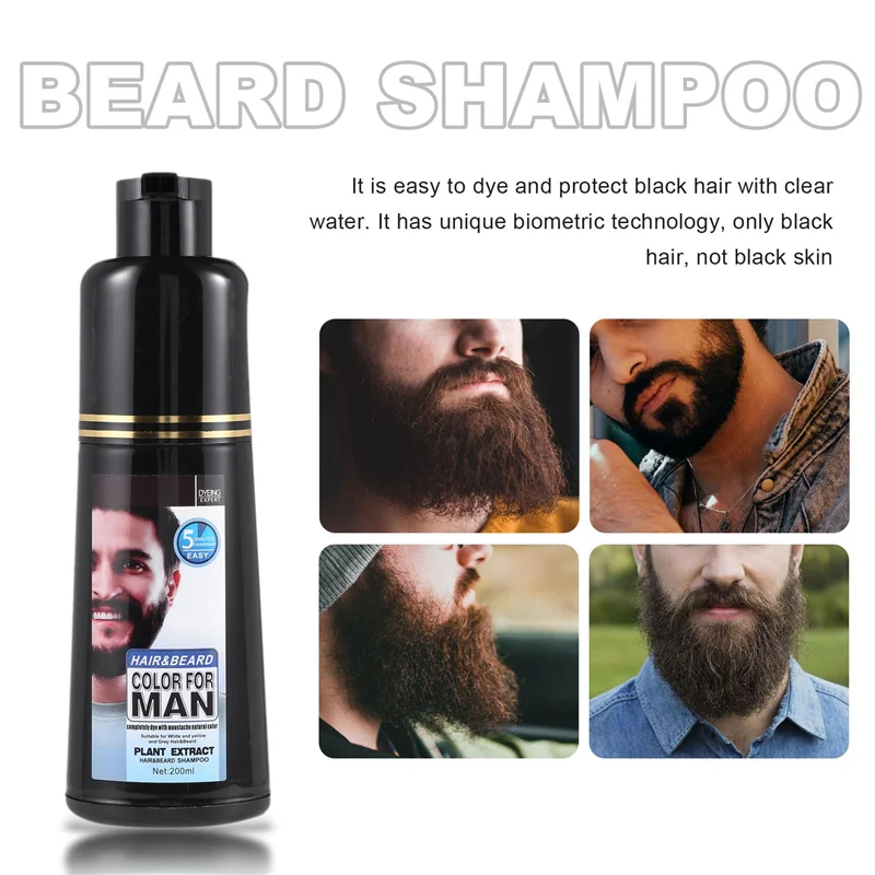 Permanent Beard Dye Shampoo for Men Beard Dying Removal White Grey Beard Hair Men Beard Shampoo 200ML