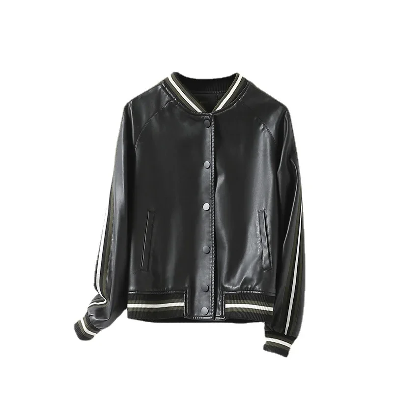 Leather Jacket for Women Spring Autumn Short Coat Female Fashion Baseball Coats 2023 Slim Elegant Leather Jackets Woman Clothes