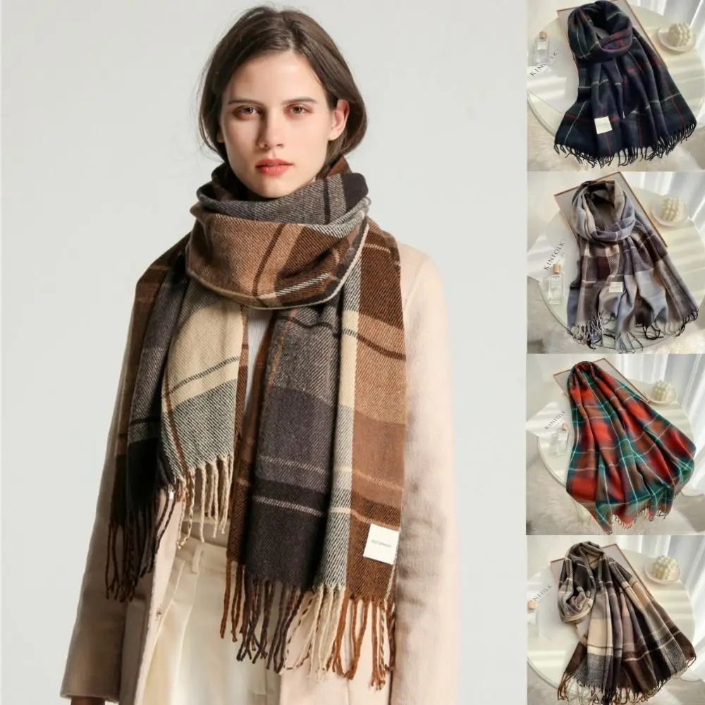 

Fashion Stripe Plaid Women Scarf Imitation Cashmere Tassel Warm Wrap Scarf Pashmina Elegant Stylish Winter Shawl