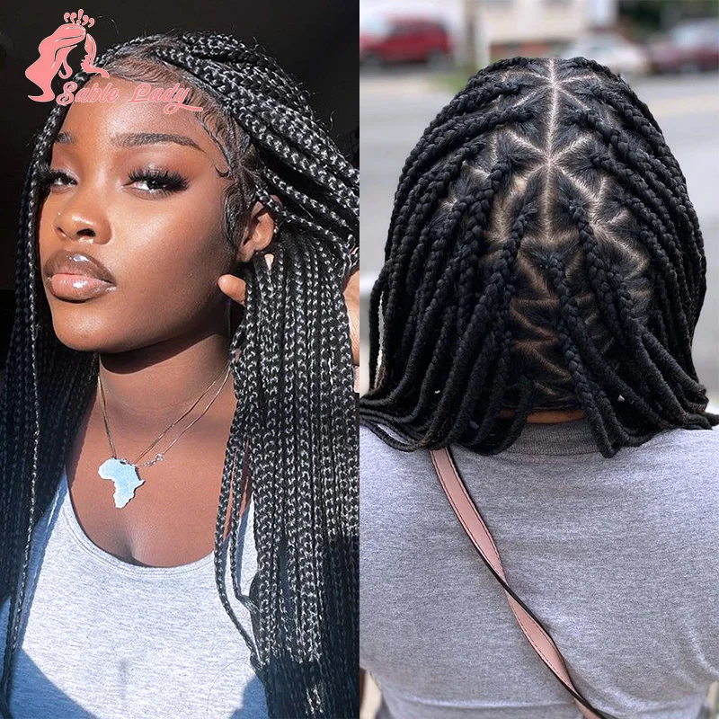 26" Synthetic Lace Braided Wigs For Black Women Box Braid Wig Triangle Light Weight Lace Frontal Braiding Hair Full Lace Wig