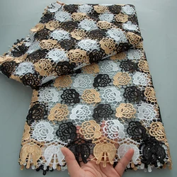 Black African Guipure Lace Fabric High Quality 5 Yards Knitted Nigerian Cord Lace Fabric 2025 Luxury Party Dress for Women A4191