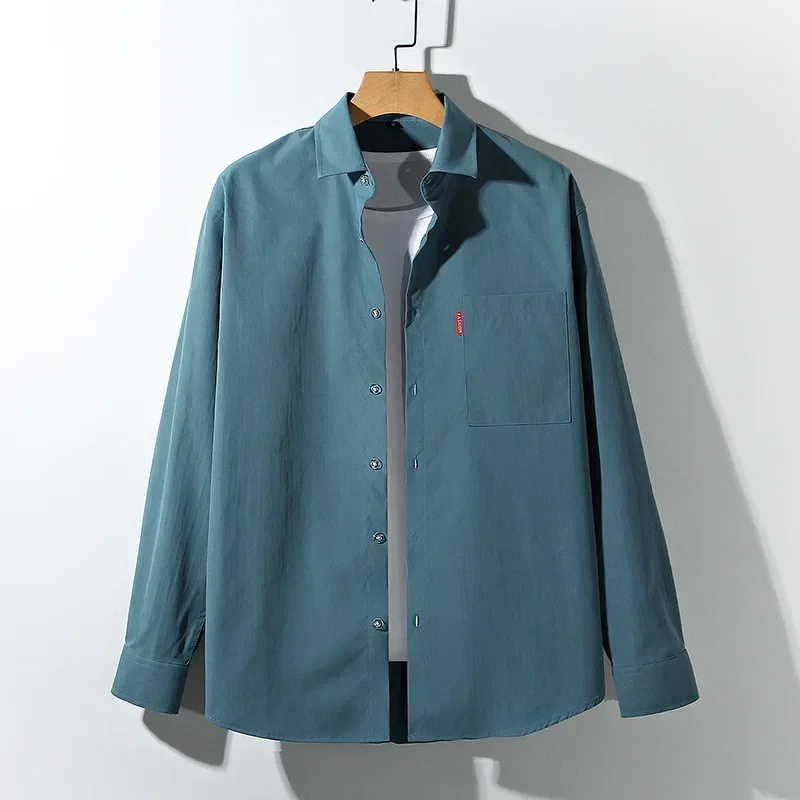 Luźna koszula z długim rękawem w jednolitym kolorze, styl Hong Kong, modna odzież wierzchnia, kurtka męska, nowość na lato.