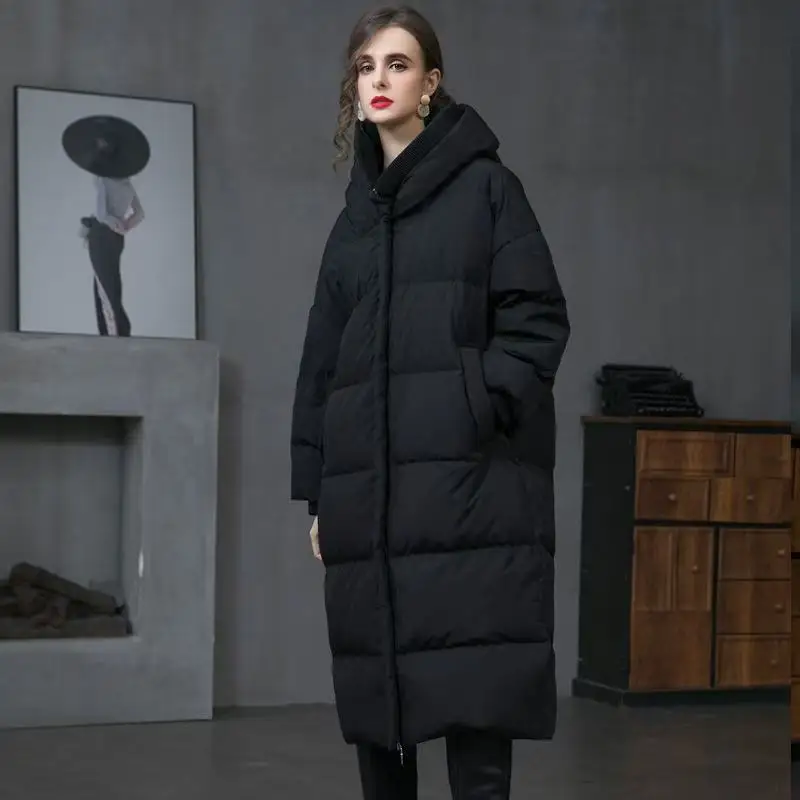 Neue Winter Kapuze Puffer Jacke warme Frauen braun übergroße Baumwolle gepolstert langen Mantel Maxi Outwear weibliche Schnee kleidung