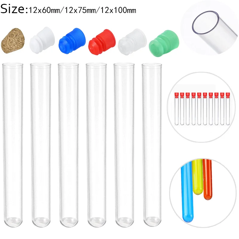 10 Pieces of Plastic Laboratory Test Tube  Transparent Test Tube with Cap School Laboratory Supplies Accessories