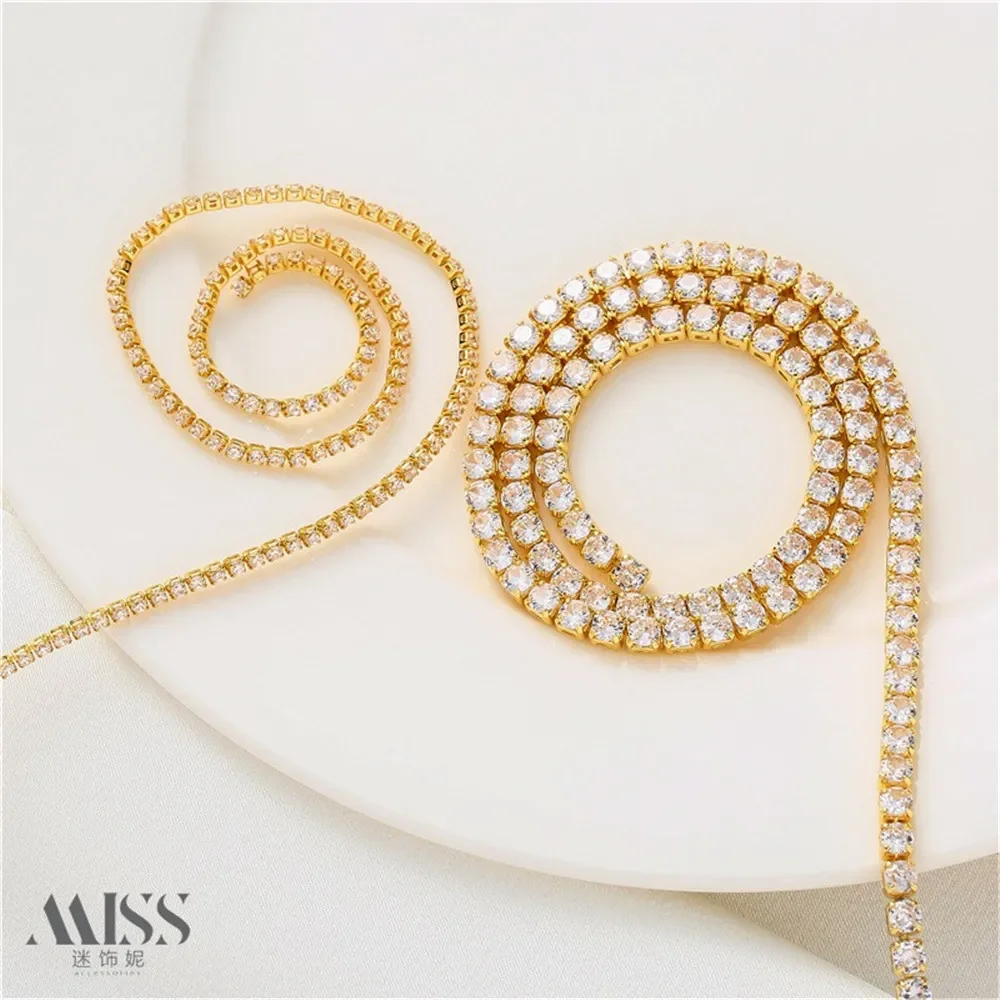 

14K Gold-wrapped Super Flash Austrian Zircon Chain Diamond Claw Chain Loose Chain Bracelet Necklace DIY Jewelry Material