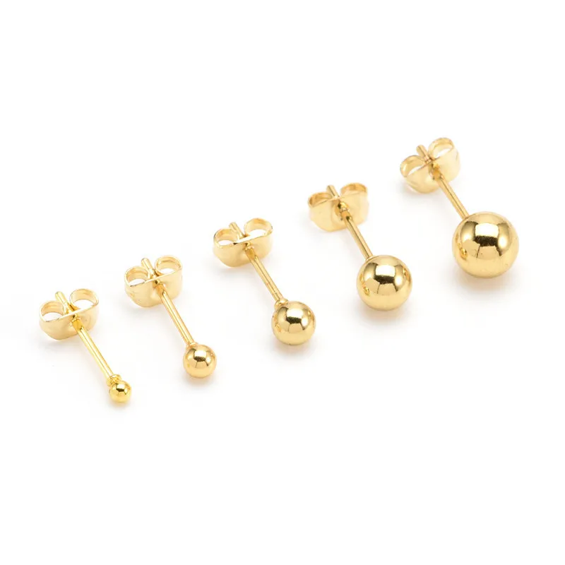 10pcs/lot Solid Round Ball Earring Stud Post Fit 316L Stainless Steel Hypoallergenic Bead Earring Jewelry 2/3/4/5/6mm