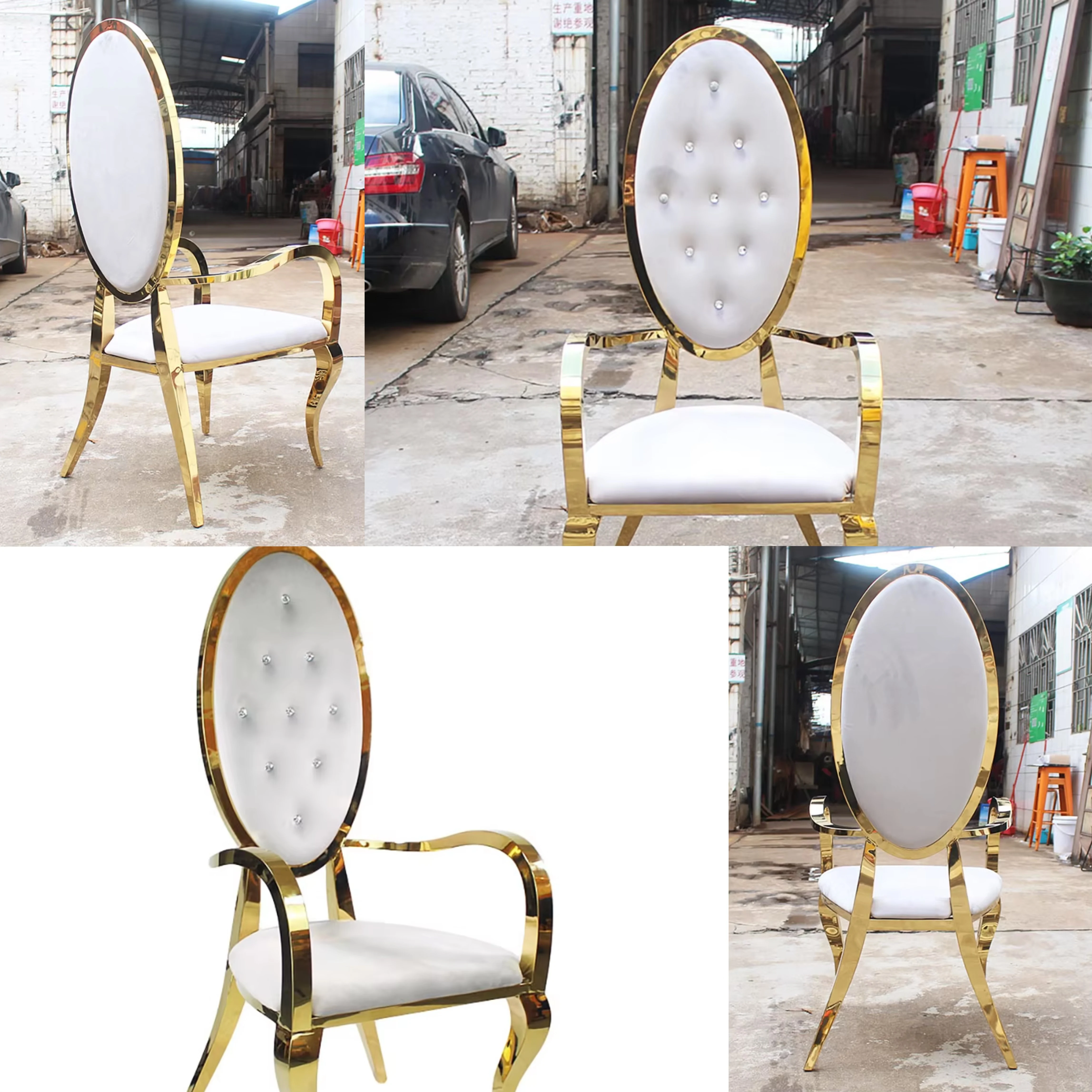 

TOP luxury style hot sale High Back Stainless Steel chair with armrest king chair for wedding used