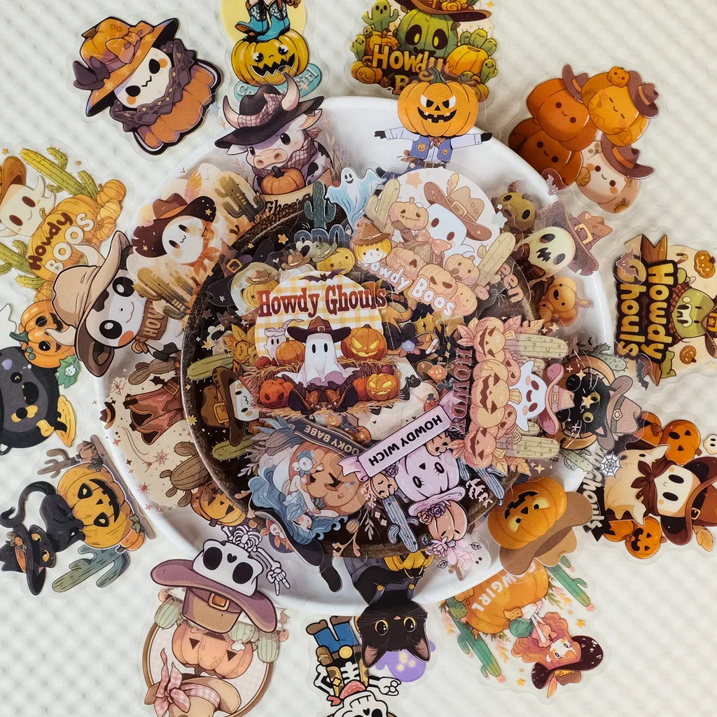 56 piezas nuevas pegatinas transparentes de vaquero de Halloween para mascotas-materiales DIY de dibujos animados lindos para diarios de mano BulingBulingStickers Store