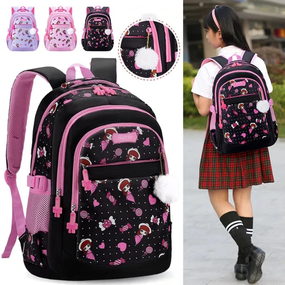 

Princess Style Primary School Schoolbag Waterproof Lightweight Cartoon Printed Backpack Adjustable Straps Large Capacity