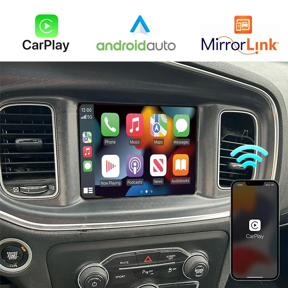 AZTON IOS Wireless CarPlay For Dodge RAM1500 Charger Challenger Durango Viper 8.4 Uconnect Radio Android Auto Upgrade Module