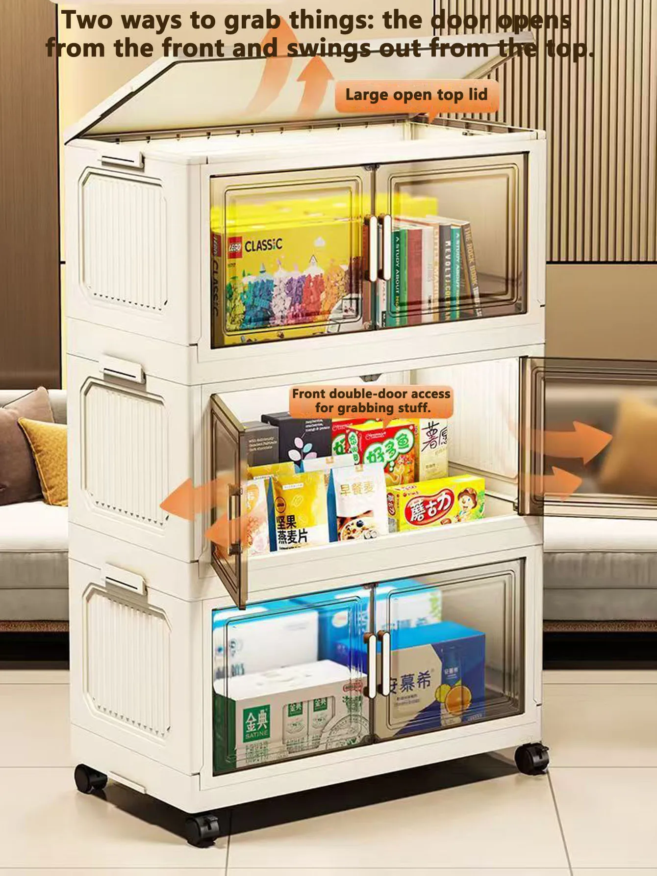 Storage Cabinet Folding Storage Box Home Living Room Toy Cabinet Storage Rack Snack Cabinet Installation-Free Kitchen Storage Cabinet Folding Storage Cabinet Organizer