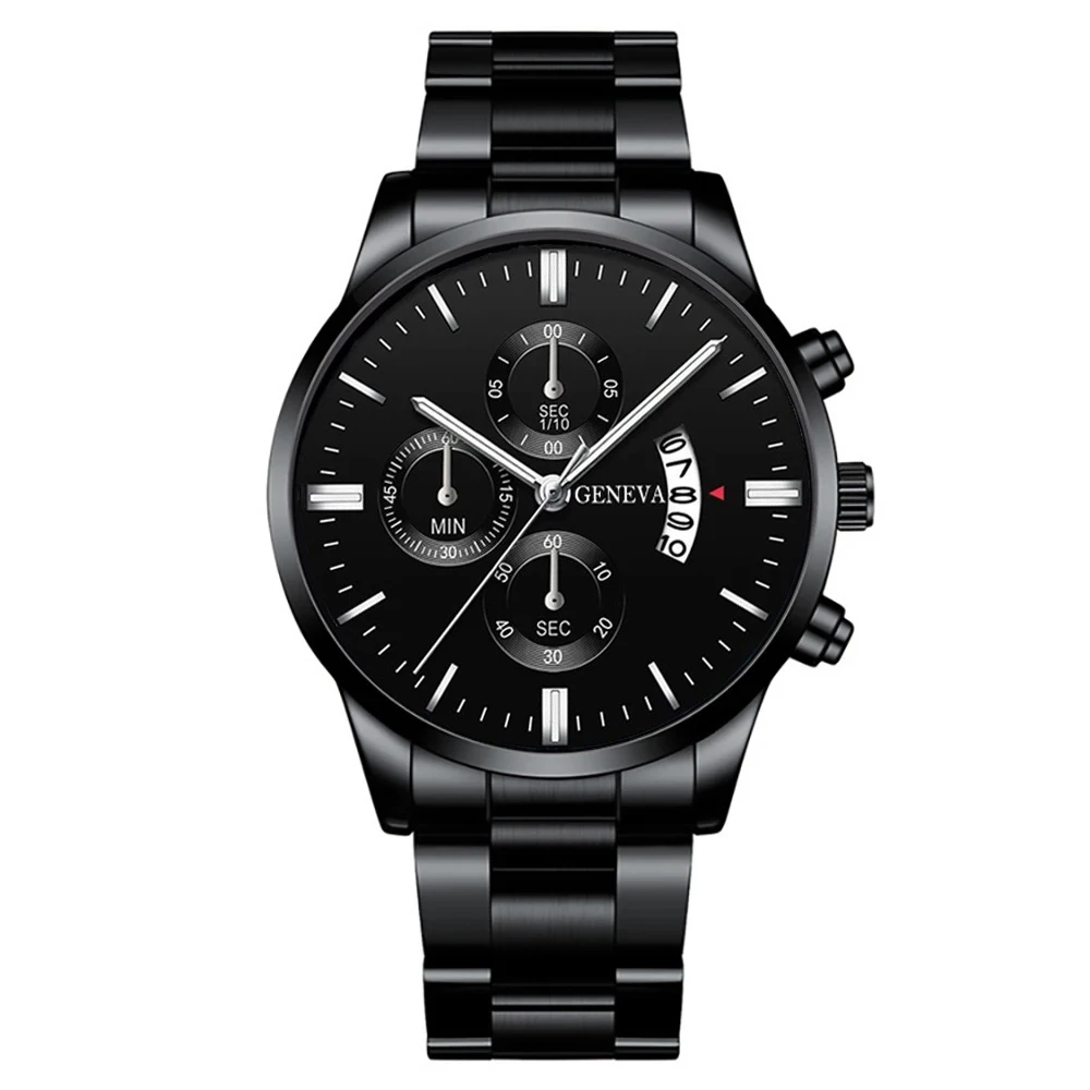 3PCS/Set Fashion Men's Stainless Steel Band Watch Casual Calendar Quartz Watch Jewelry Set（Without Box） image 5