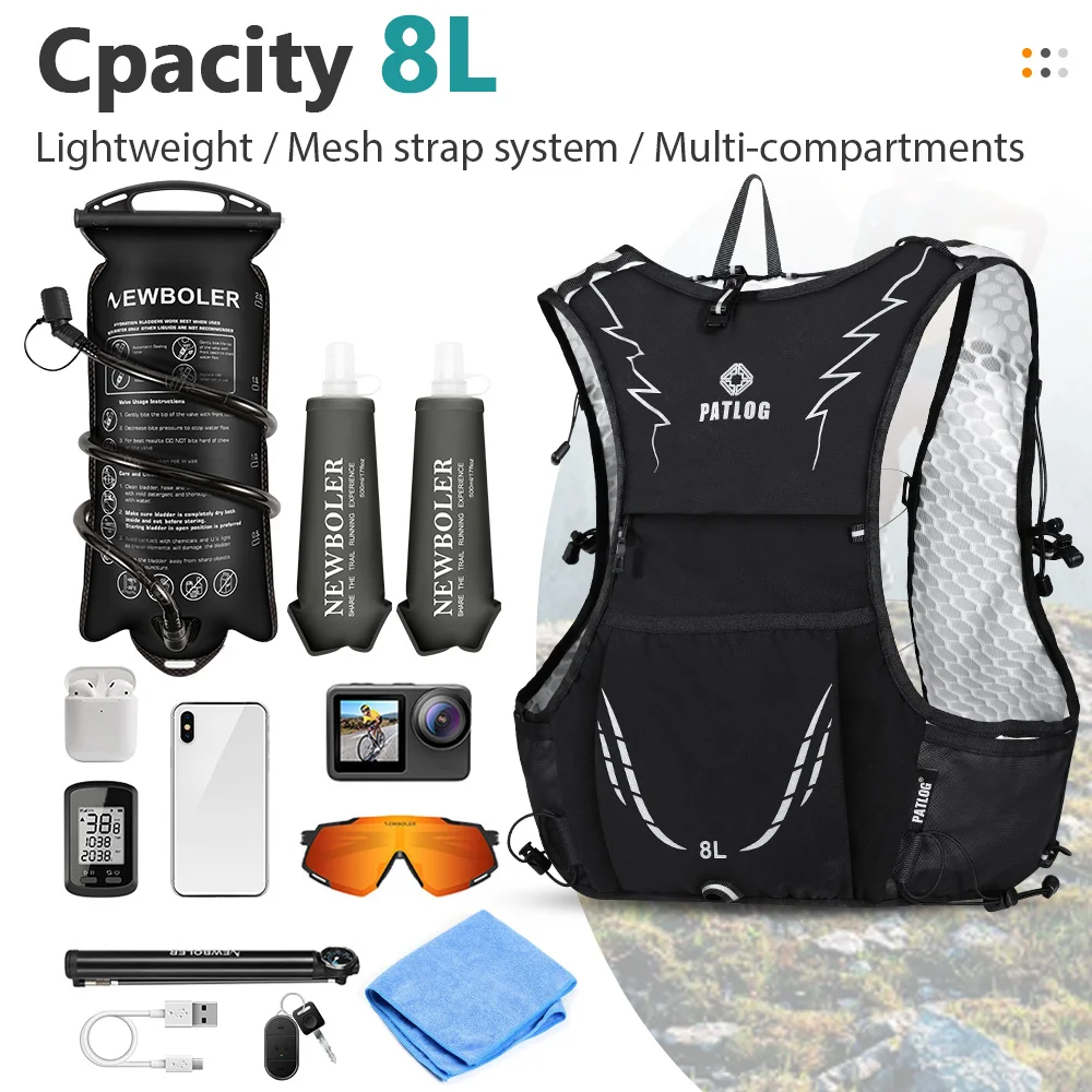 NEWBOLER 8L Outdoor Trail Running Backpack Ultralight Women Men Run Race Hydration Vest Marathon Bike Bag for Marathon Hiking view 6