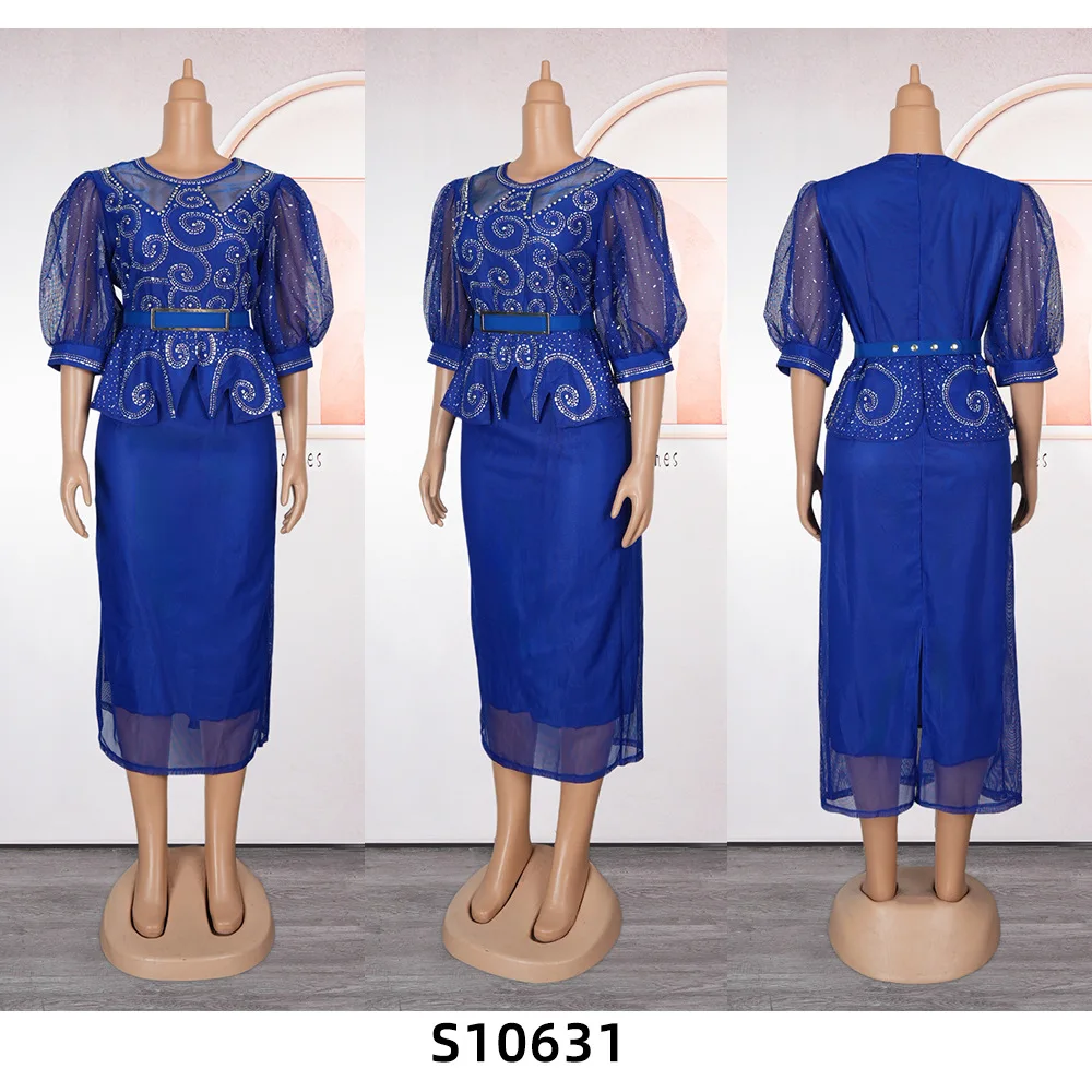 Elegante, met diamanten ingelegde heupjurk met pofmouwen en hoge taille voor grote maten dames Modieus en stijlvol Plous-Wear