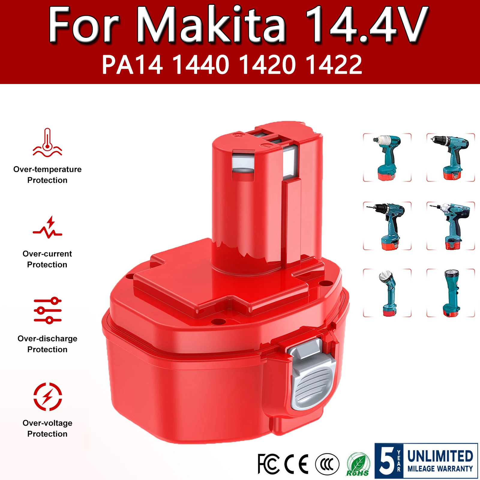 

Аккумуляторная батарея 14,4 В 1422 Ач/1433 Ач для Makita PA14 1420 192600-1 6281D 6280D 6337D