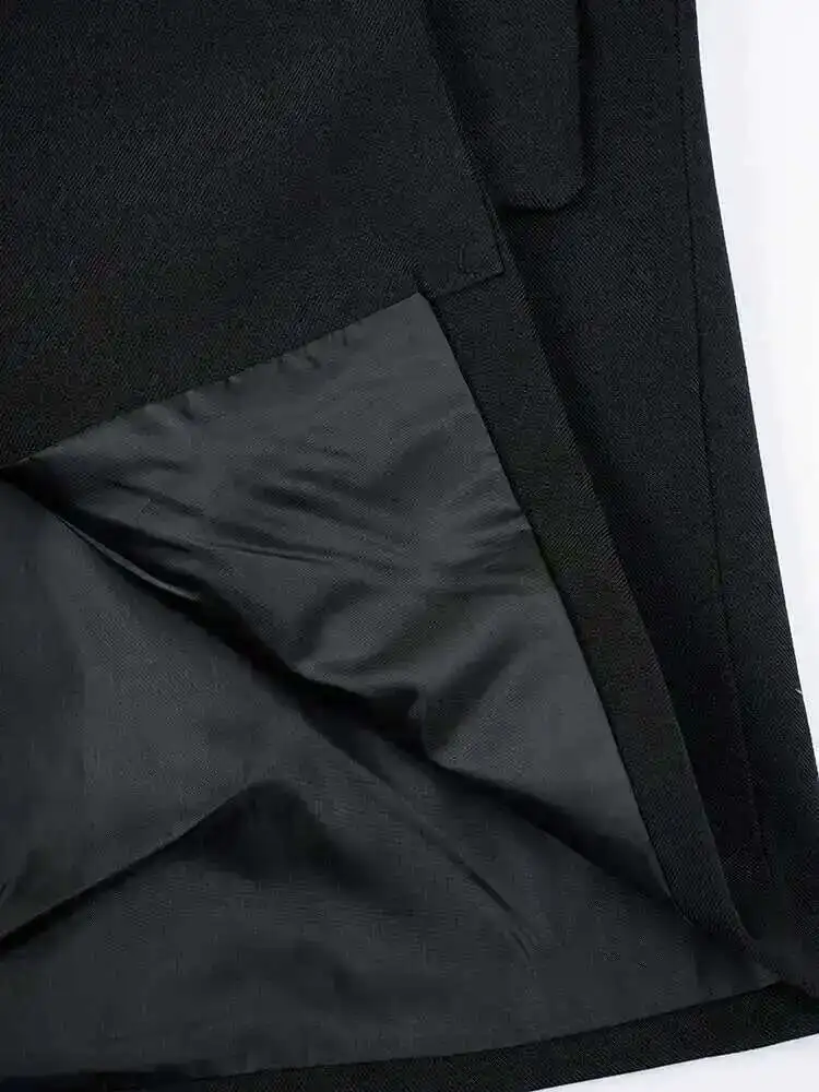 ZMEENNA レディース ブラック 非対称ラップ フロント ブレザー 竹プリント デザイン V ネック シングル ボタン 長袖 カジュアル ZM3288