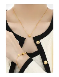 High Quality Chic Carved Small Waist Cylinder Pendant Gold Plated Stainless Steel Necklace Bracelet Women's Fashion Jewelry