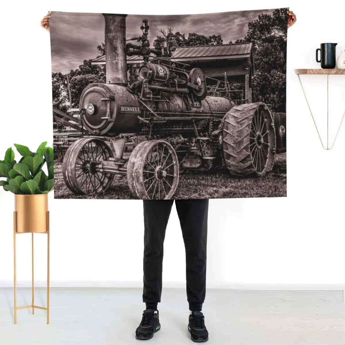 Russell Steam Traction Engine at the Shed Toned Throw Blanket Warm Napping Blanket for Office Couch Bed