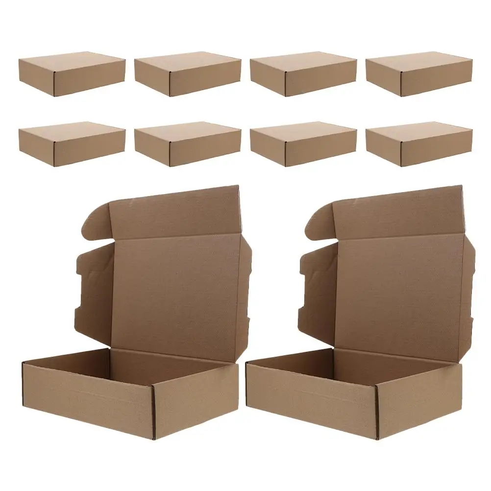 10 Pcs Paper Packaging Boxes Small Brown Mailing Cardboard Boxes for Shipping Moving Triple Layer Square Design