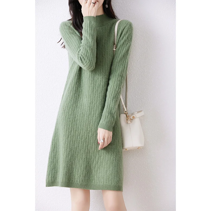 Hot Sale 100% Wool Dress For Women 2023 Autunm/Winter Cashmere Sweaters Hot Sale Long Style 5Colors Jumpers DR01