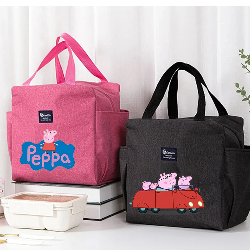 Bolsa de Almoço Peppa Pigs com Personagem de Anime, Bolsa Térmica Grande Capacidade Portátil, Estojo de Piquenique de Desenho Animado, Bolsa para Armazenamento de Alimentos