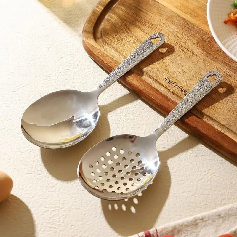 Stainless Steel Short Handle Soup Spoon Leaky Restaurant Shared Vegetable Spoon Household Rice Vermicelli Spoon Flour Spoon