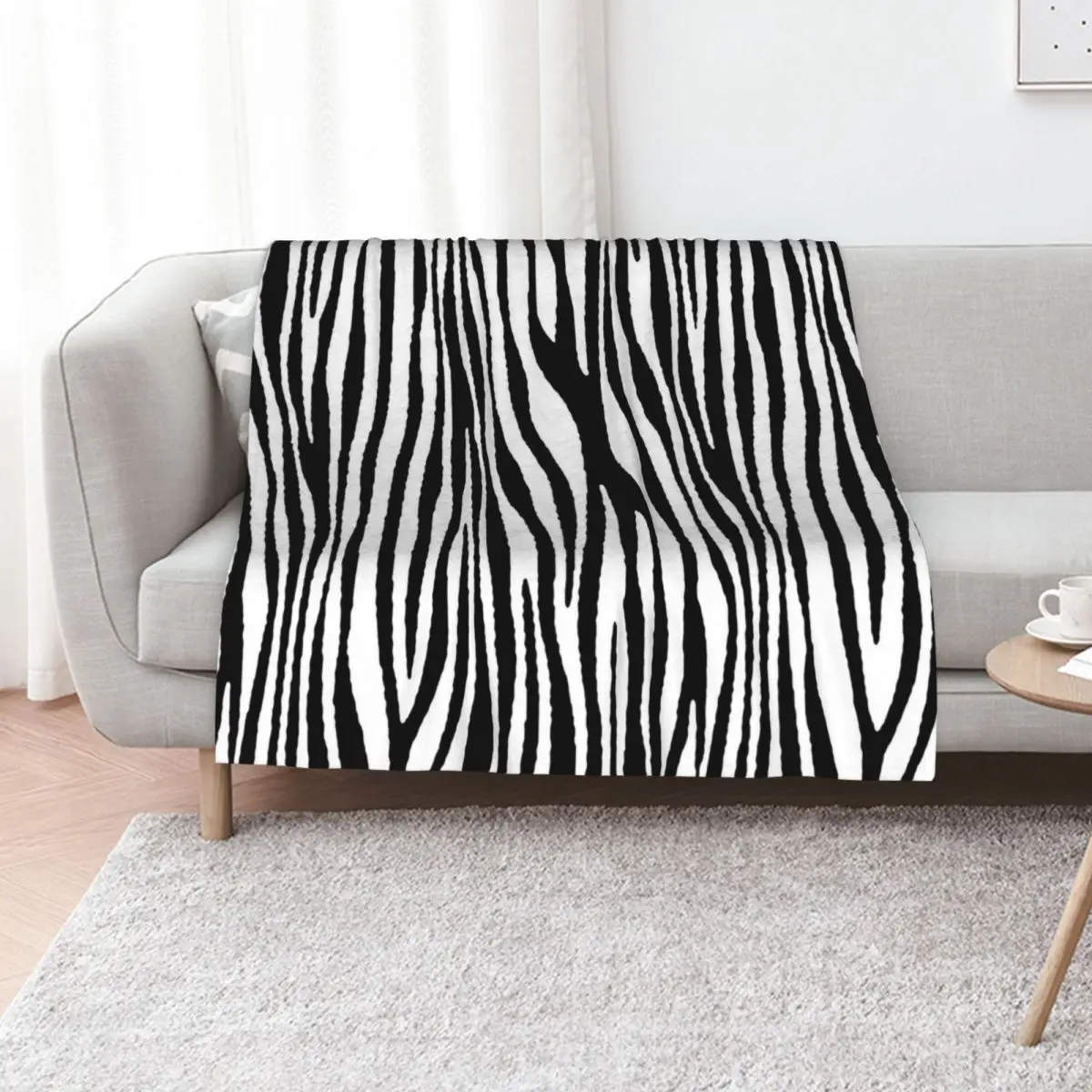 Zebra Pattern Camouflage Black and White v2 Throw Blanket For Decorative Sofa Decorative Sofas Hair Bed covers Blankets