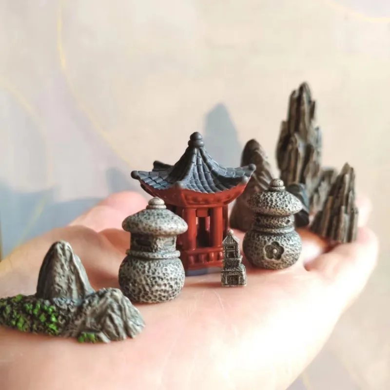 8 Pcs mixed/Chinese courtyard bridge/fairy garden gnome/moss terrarium home decor/crafts/bonsai/miniatures/figurine/diy