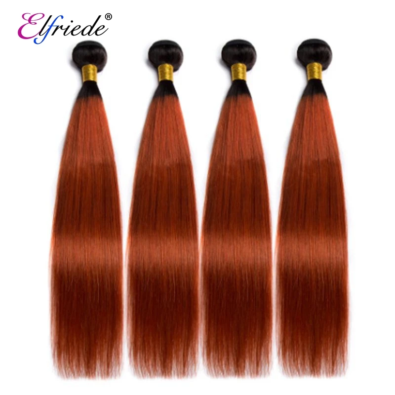 Elfriede T1B/350 Straight Ombre Color Hair Bundles with Closure Brazilian Remy Human Hair Wefts 3 Bundles with Lace Closure 4x4