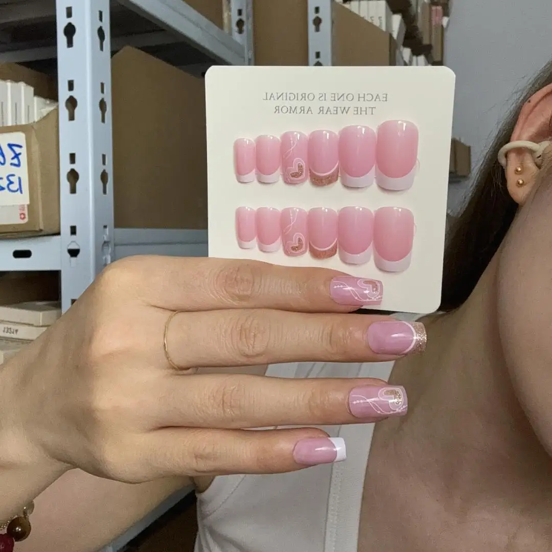24Pcs/Box Short French Press on Nail Art Removable and Reusable Artificial Acrylic False Nails Tips Wearable Fake Nails Set