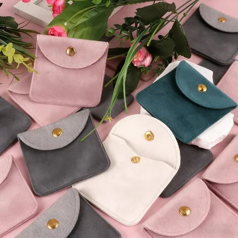 10/100 piece short plush jewelry packaging bag buckle bag ring earring bracelet necklace storage wedding party chic gift bag