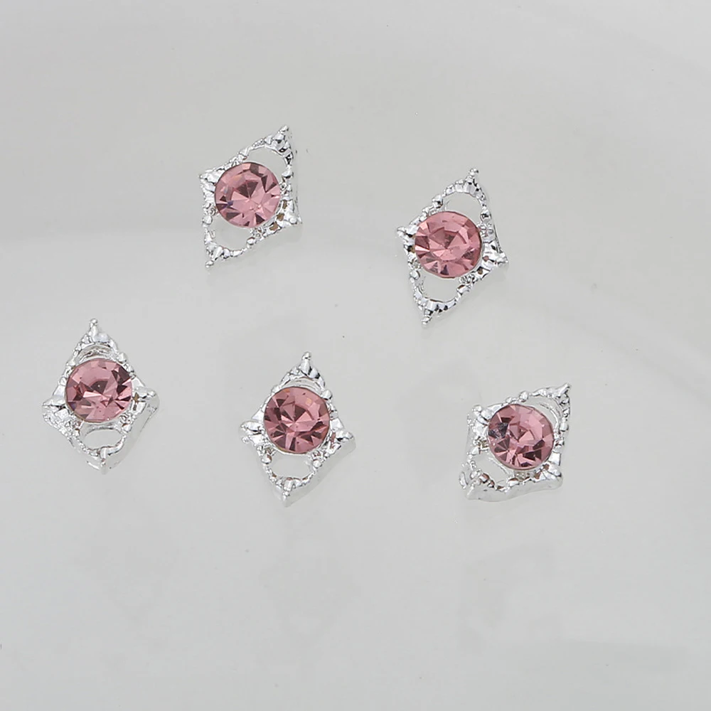 10pcs Pink Zircon Nail Art Charm 3D Hollow Butterfly Heart Ribbon with Pink Crystal Nail Decoration DIY Kawaii Nail Accessories