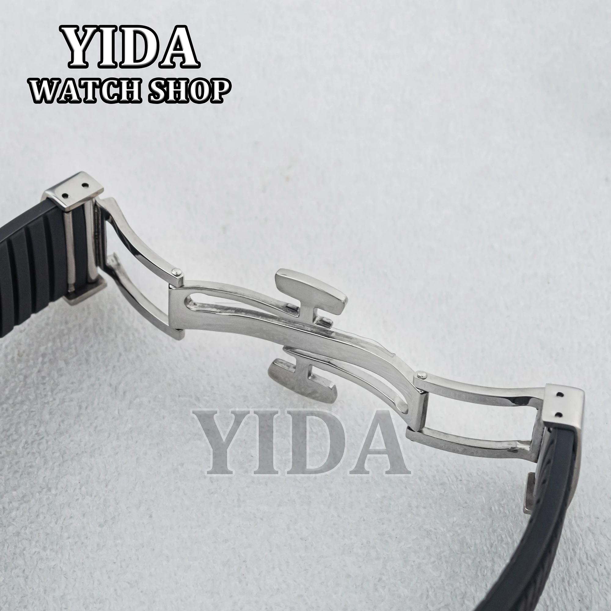 Caja de reloj negra NH35 de 42MM, banda de goma verde y marrón, Esfera luminosa verde de 32MM, manecillas de cristal de zafiro compatible con movimiento NH36 para AQUANAUT