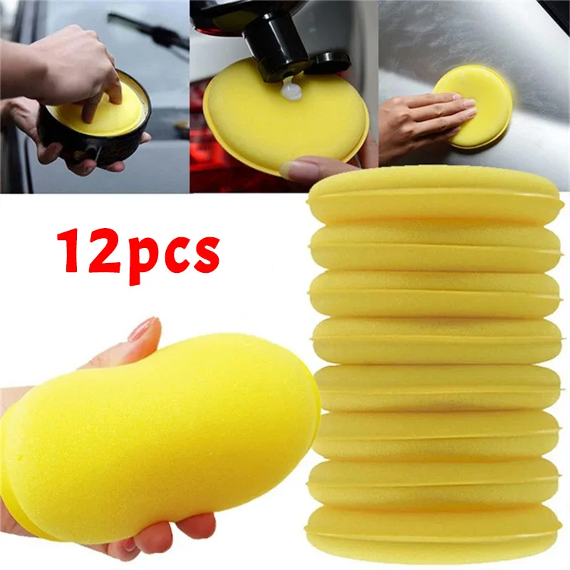 

12Pcs Round Car Waxing Polish Wax Foam Sponge High Density Applicator Pads Cleaning Sponge Auto Detail Washing Car Cleaning Tool